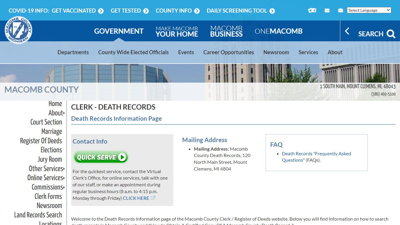 Clerk - Death Records | Macomb County